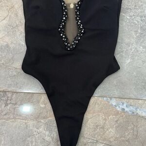 Revolve Nookie Black Kids Bodysuit with Beaded Trim